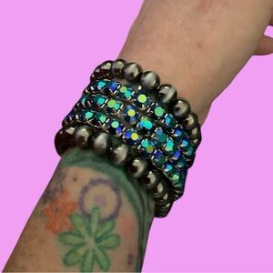 NWT Iridescent Crystal and Hematite Style Bead Stretch Bracelet Set